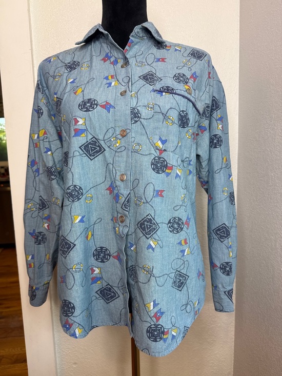 Koret Tops - Vintage Koret City Blues Nautical Sailing Shirt 100% cotton Coastal Grandma